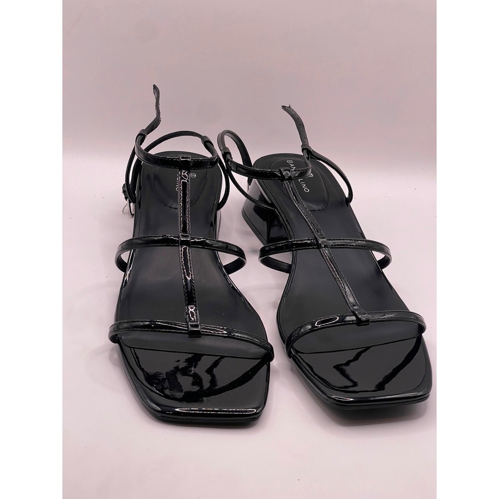 Bandolino Parker Black Patent Strappy Block Heel Sandals Square Toe Womens 11M